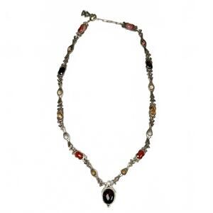 Vintage Miracle Britain Celtic Silver Tone Multi Stone Cabochon Necklace